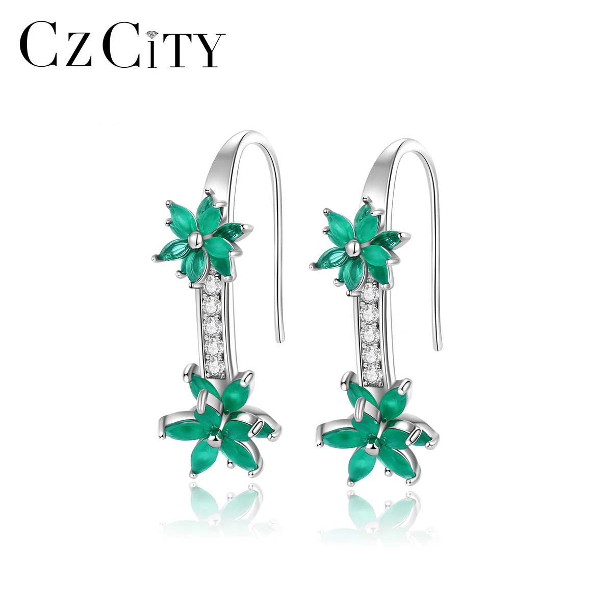 LUOTEEMI Fine Jewelry Silver Woman Designer Quality Elegant Flower Earing Charm Luxury Stone Jade Earrings