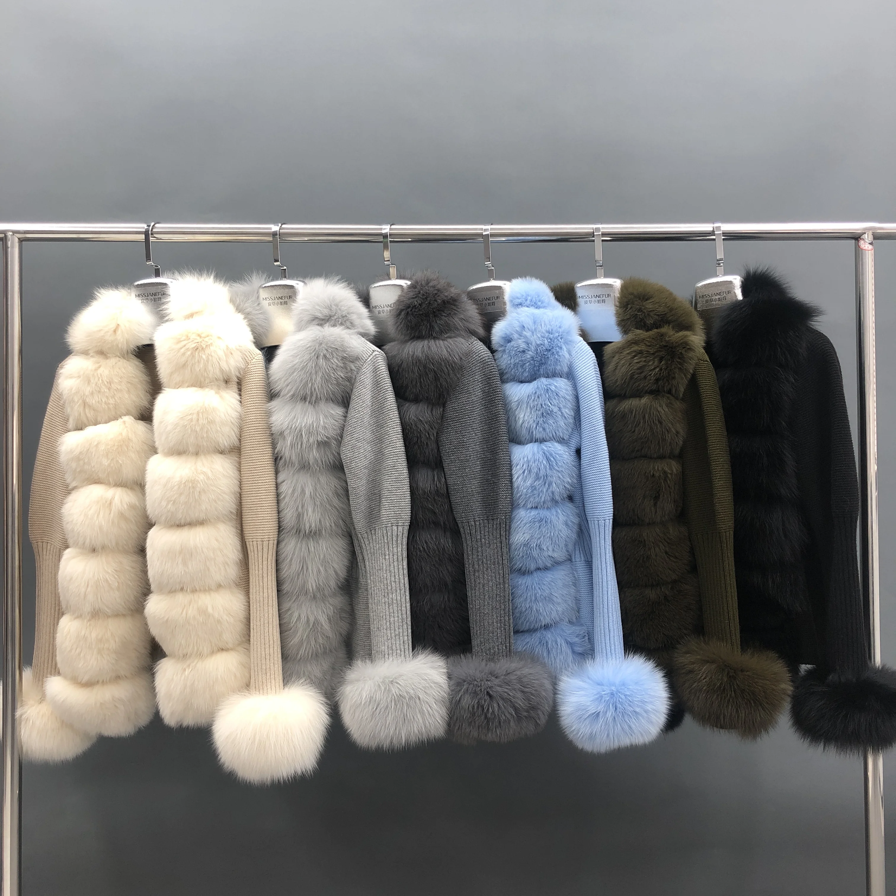 

Fashion women real front fur trim coat fox fur sweater cardigan, Custom colors avaiable