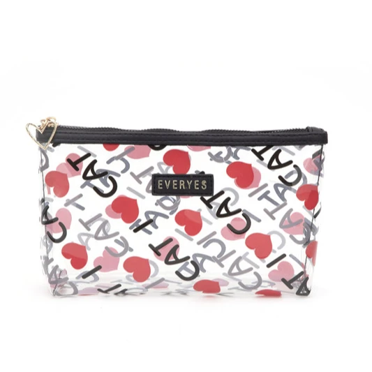 

Transparent pvc love pattern make up bag eco friendly zipper cosmetic bag