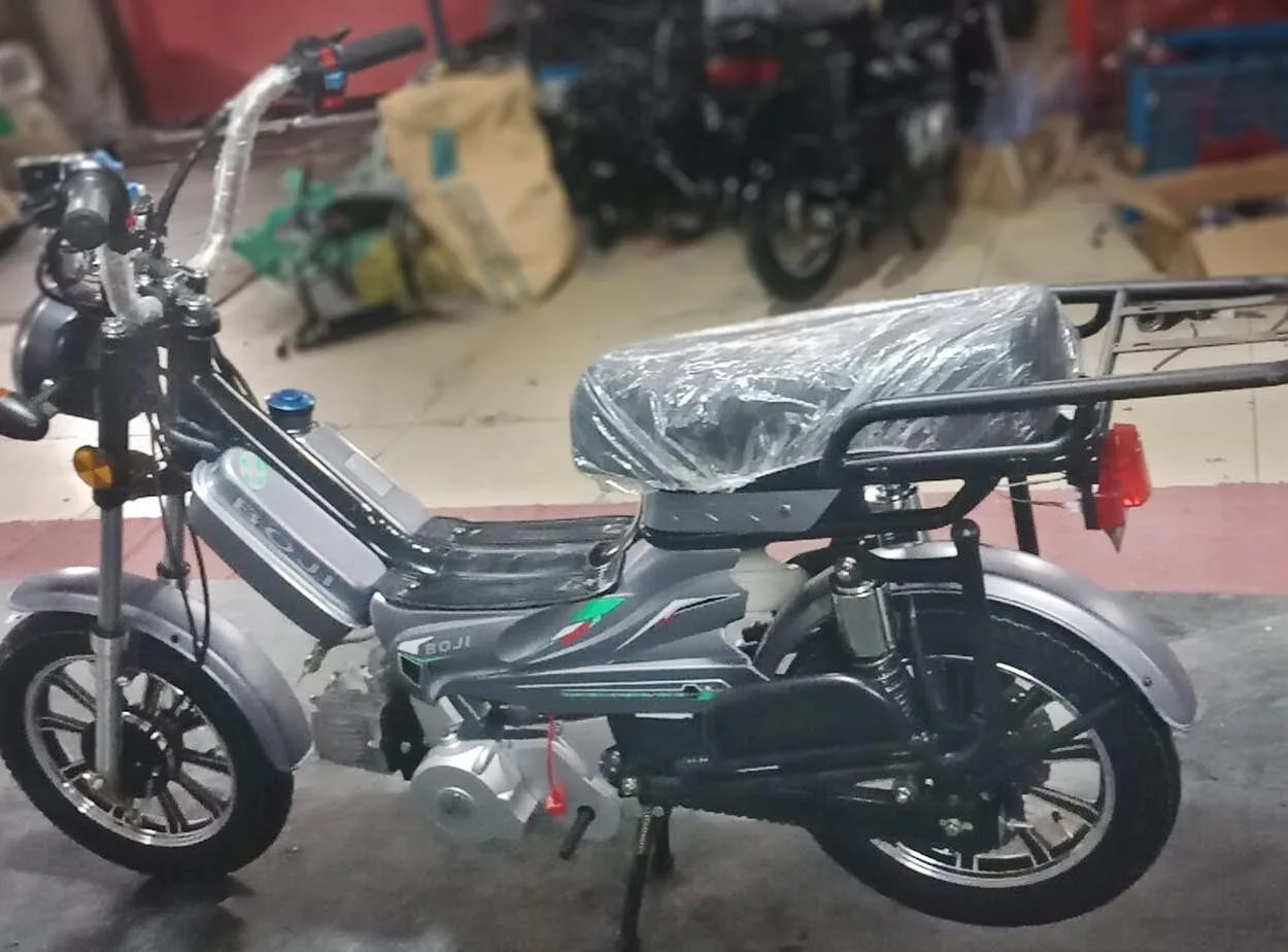 
49cc moped motorcycle with pedal and long seat 