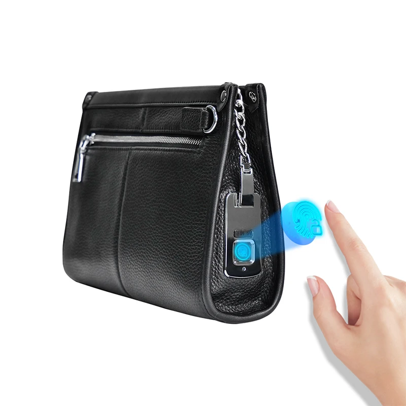 

Wholesale Man Leather Business Office Fingerprint Clutch Handbag, Black+ sliver