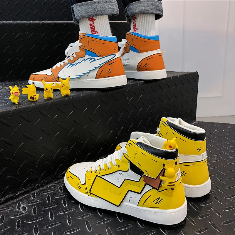 

Supplier channel new design hot sale wear-resistant high-top shoes 3D men's skateboard shoes anime Pikachu couple shoes, Black,yellow,orange
