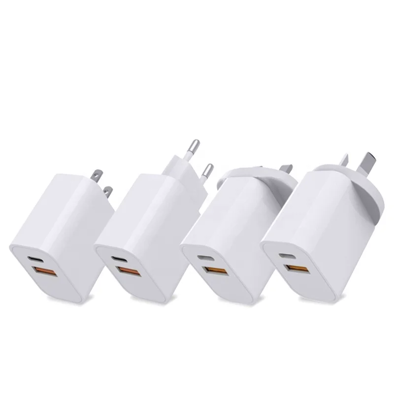 

Stock PD 20W Super Charge Dual Port USB Wall Charger Type C Charger EU UK US AU Plug Portable Qc 3.0 USB C PD Charger Adapter, Black white and custom color