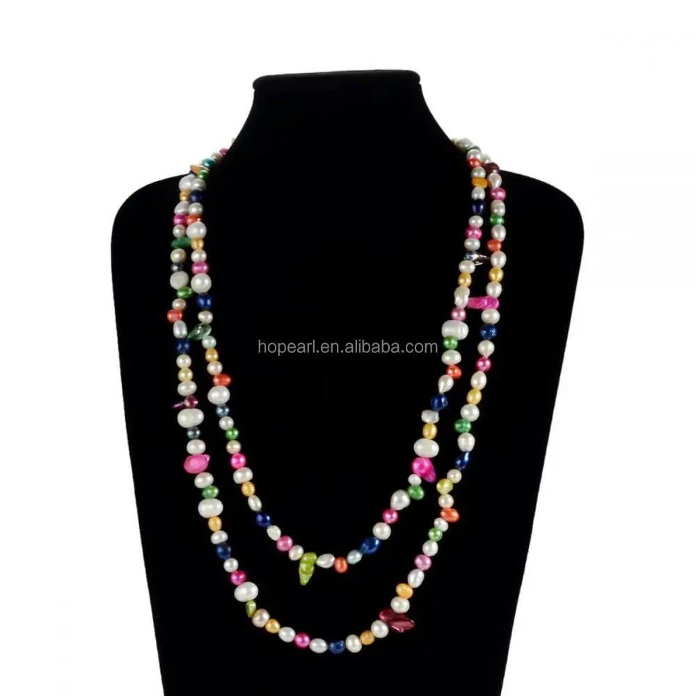 

FPN06 Multicolor Freshwater Pearl Necklace Colorful Cultured Genuine Pearls Women Jewelry Gift 60 Inch Long