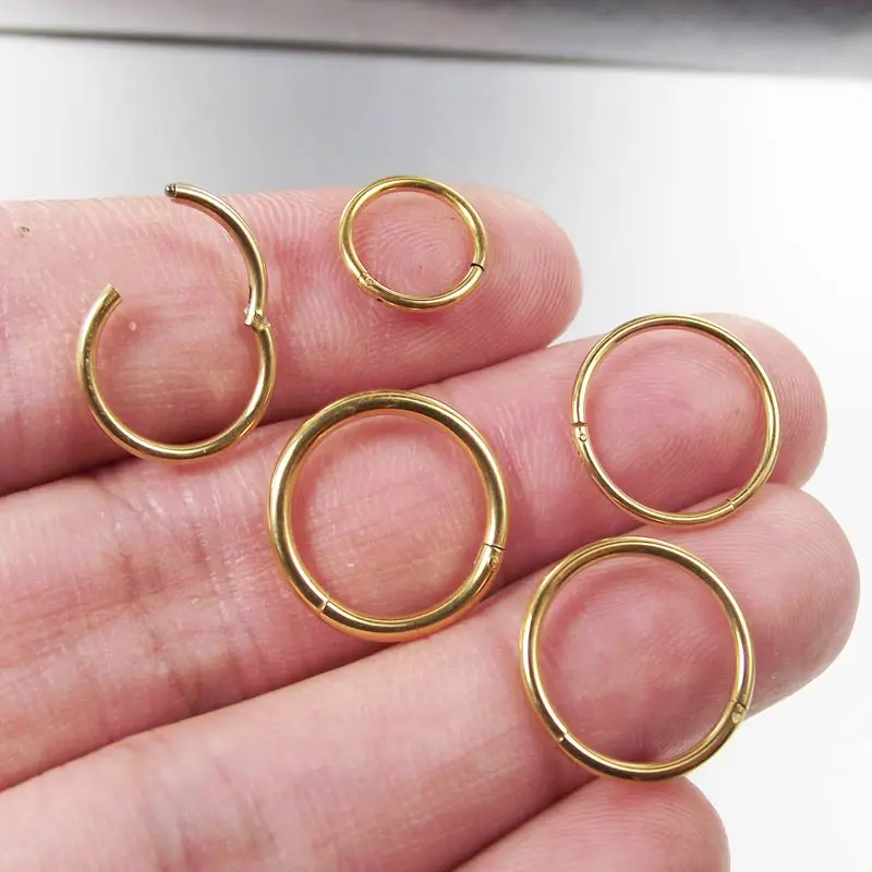 

Gold Hinged Septum Clicker Segment Hoop Nose Ring Lip Ear Cartilage Helix Surgical Steel Body Piercing Jewelry, Gold color