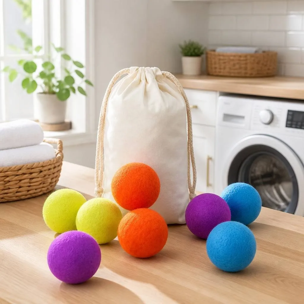 Rainbow color wool laundry balls hero