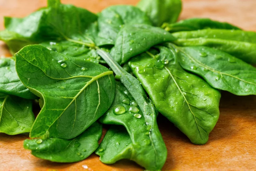 Close-up photograph of fresh peterseli leaves with water droplets on a wooden cutting board