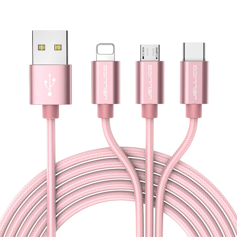 

Trending Product Braided 1.2M 3.1A 3 In 1 Cable Charger For Mobile Charging, Gold,pink,silver