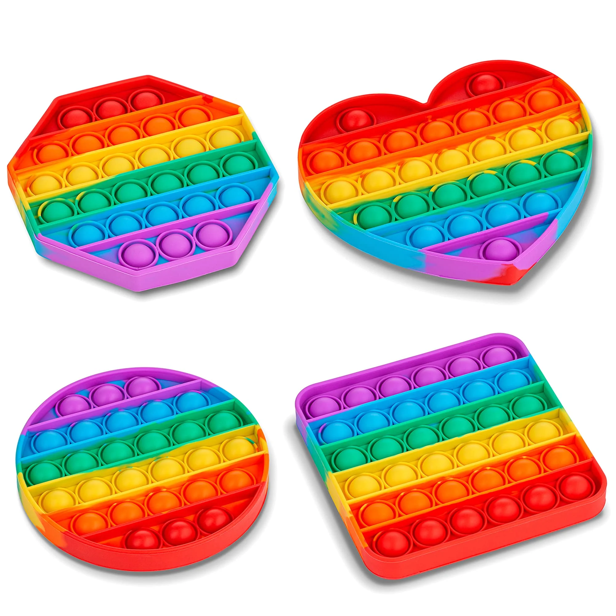 

SEGORTS Circle Square Octagon Heart 4 Shapes rainbow Sensory Poppers Bubble Fidget Sensory Toys set for Kids Adults, Bright rainbow color