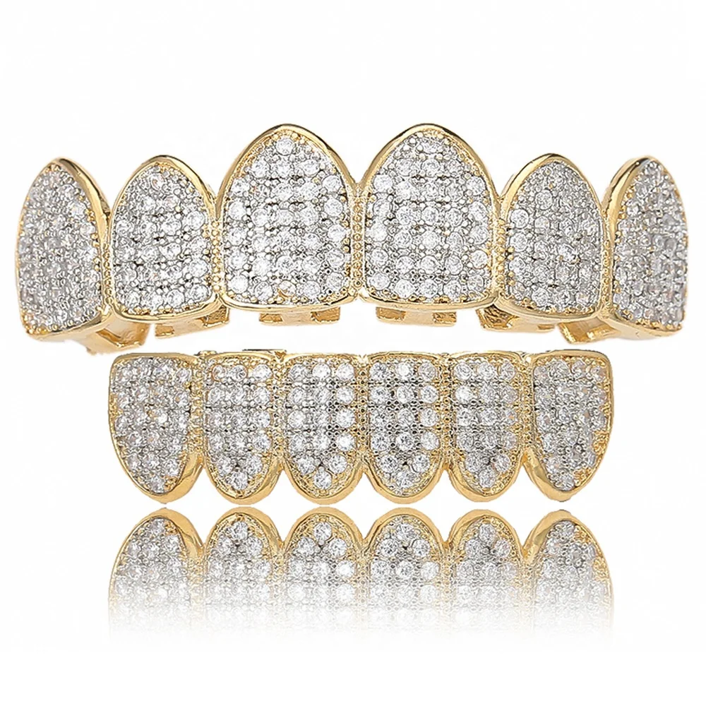 

New Non-mainstream Micro - Embedded Full Zircon Gold Grillz Vampire Fangs Hip Hop Gold Grillz, Picture