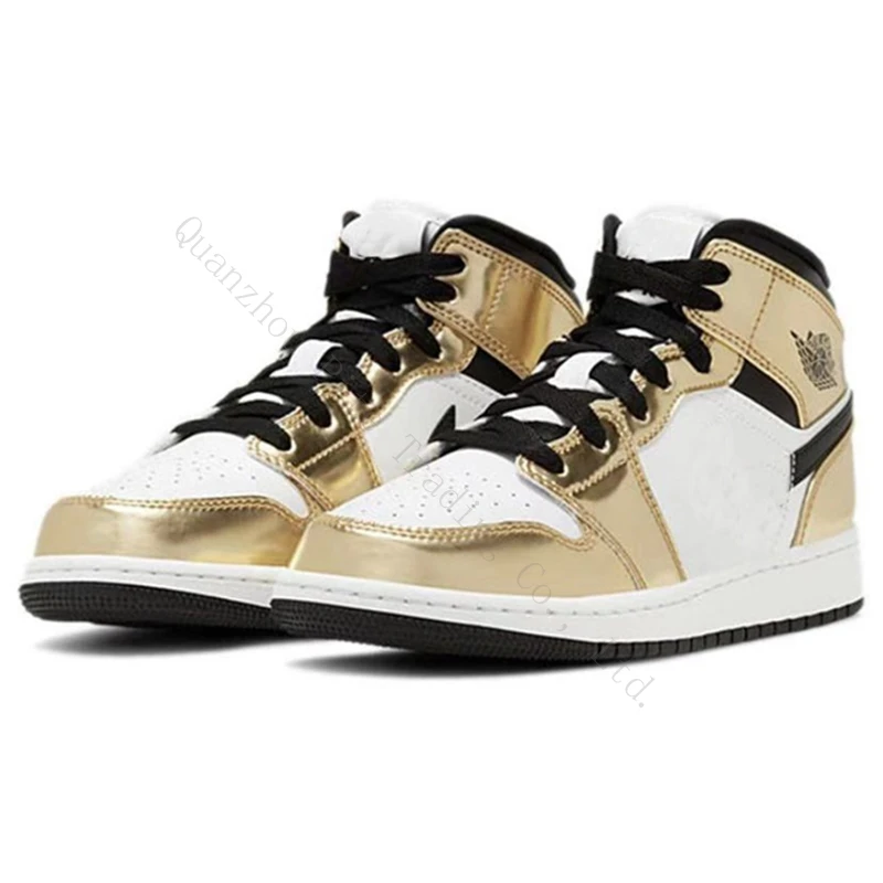 

1 Mid Metallic Gold Men women sneakers fashion casual sports shoes basketball shoes