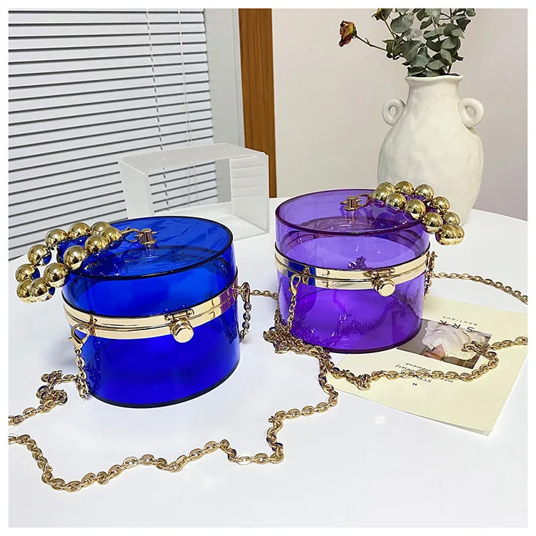 

acrylic purse candy color clear chain bags Hot selling luxury golden pearl portable women ladies handbags shoulder