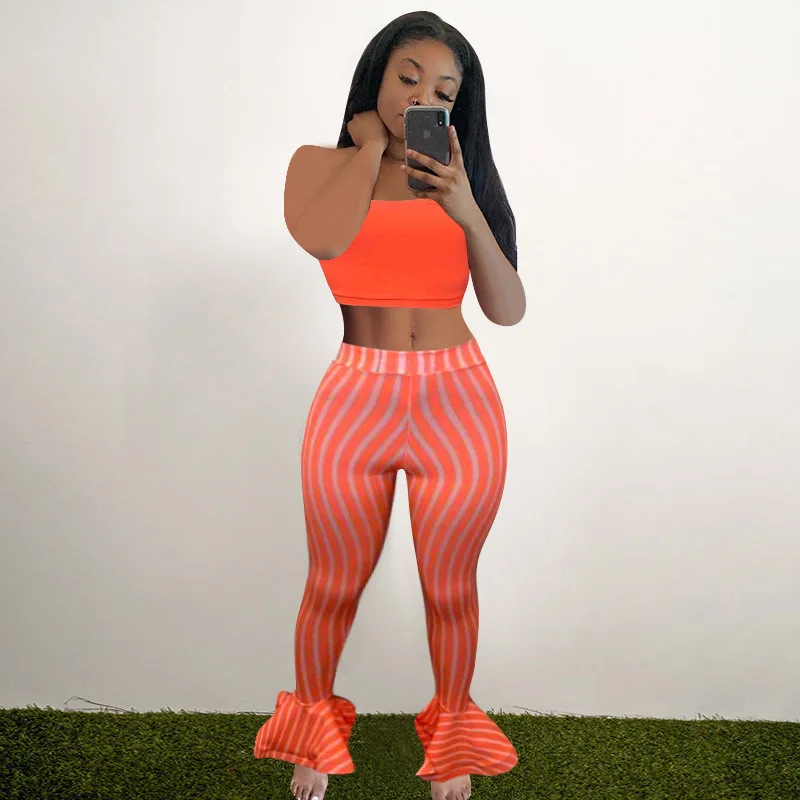 

latest super soft striped scrunch butt leggings crop tops bustier bell pants two piece summer sets