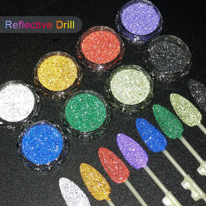 

Summer Colors Reflective Crystal Diamond Powder Flashing Glow In The Dark Chrome Pigment Dust For Bar Disco Sparkling Glitter, 12 colors
