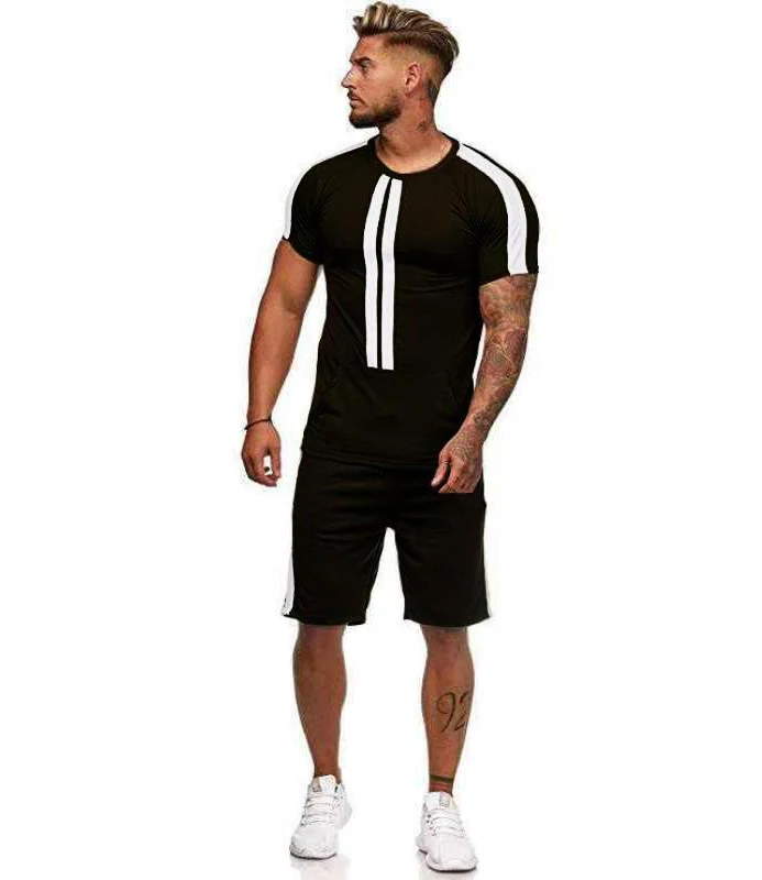 

2021 Wholesale Custom Men Summer Two Piece Cotton Short Sleeve Tracksuits Sets T Shirt And Short Set, Customized color