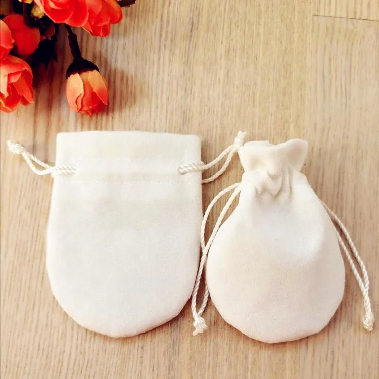 

White Velvet Jewelry Pouches with Logo Printing Packaging Drawstring Bags for Jewelry Gift