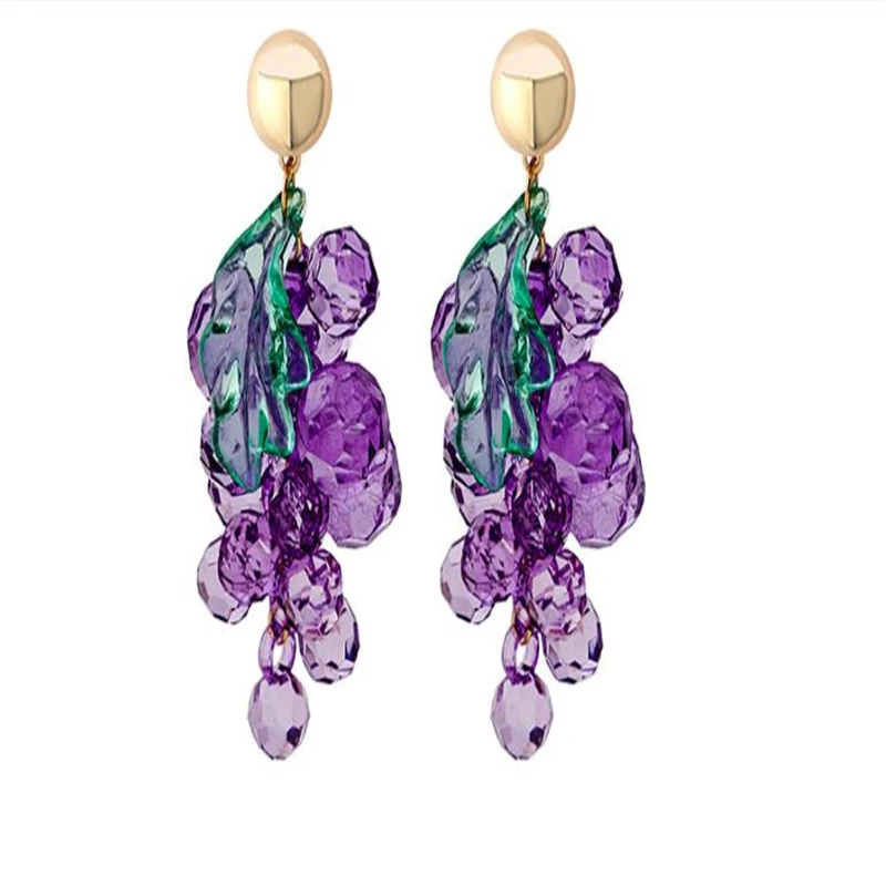 

pendiente 925 Silver Needle 2022 Sweet purple Grape Cluster earrings Acrylic cute design creative fruit stud earrings