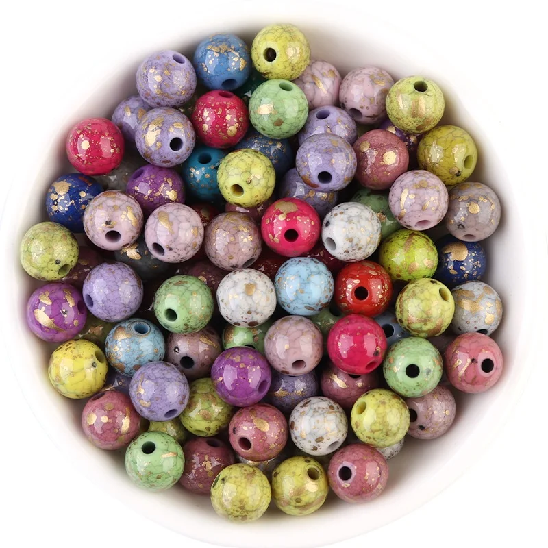 

Amazon Hot Selling 100pcs Colorful Acrylic Emulation Ceramic Pattern Crackle Beads for Necklace and Bracelet Jewelry Making