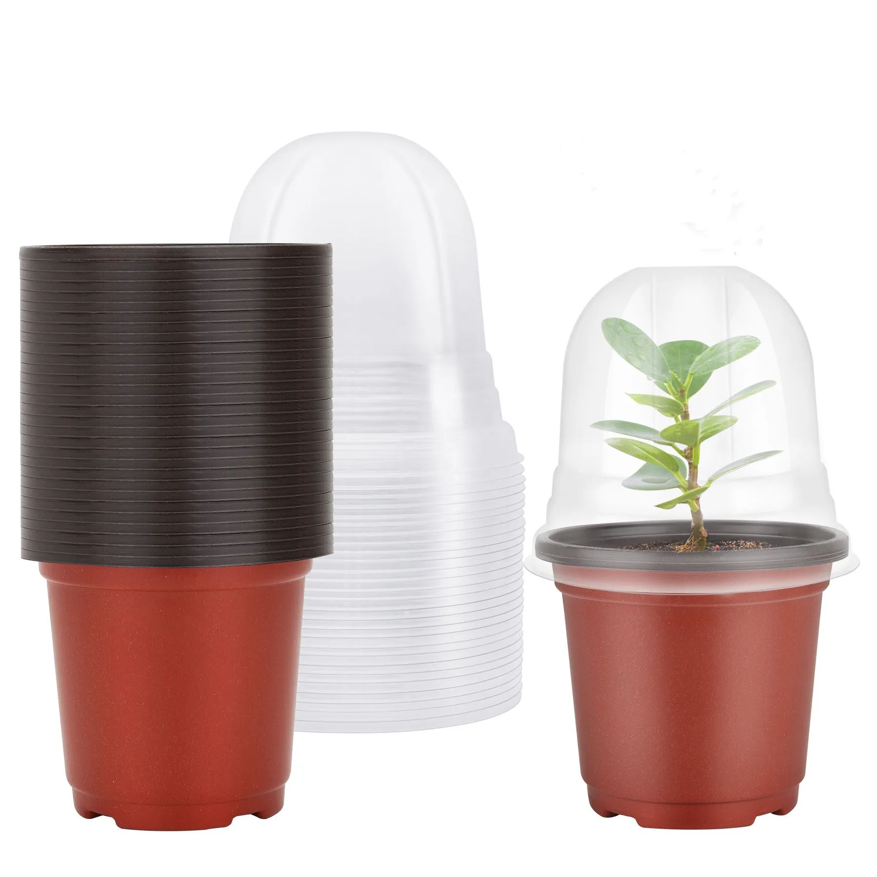 

4 Inch Plastic Gardening Pot With Humidity Dome Wholesale Succulent Planter Flower Pots