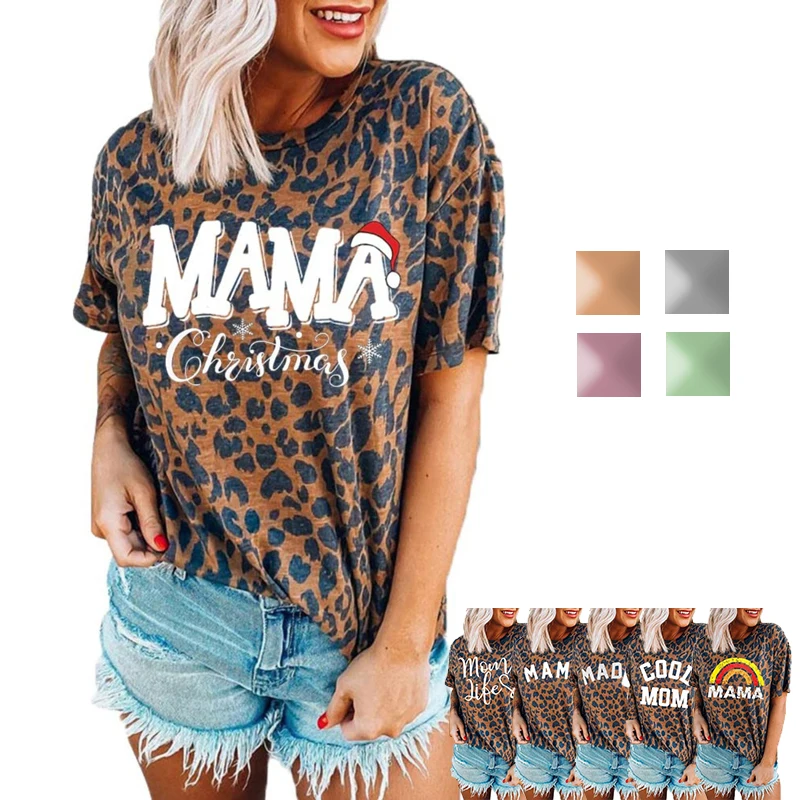 

2022 Good Quality womens leopard print tops long sleeve o neck loose casual t shirts, Customized color