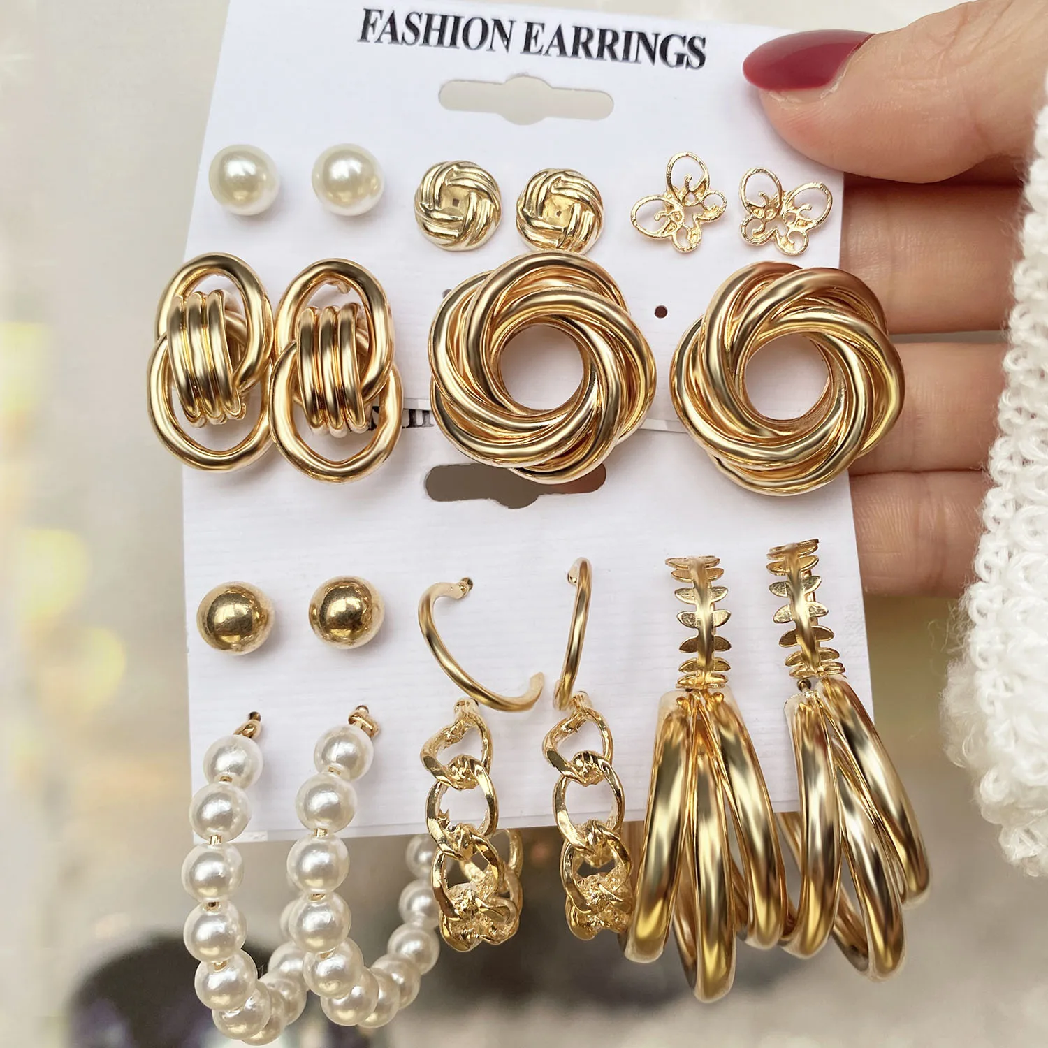 

Fashion gold statement earrings pearl fashion set for women wholesale N2106221, As pic