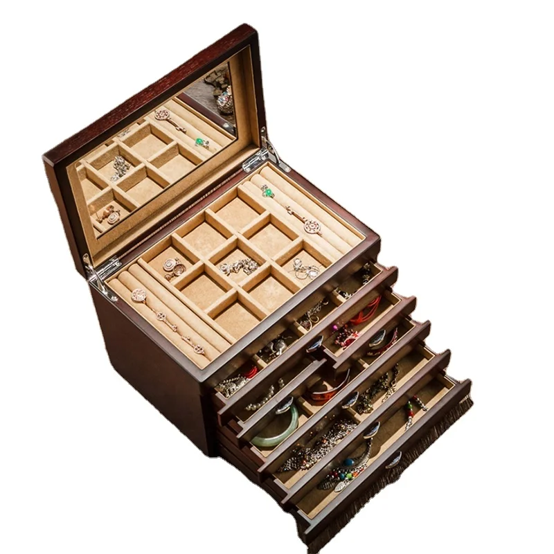 

Jewelry Box 5 Drawers Customize logo Wood Jewelry Box Holder With Storage