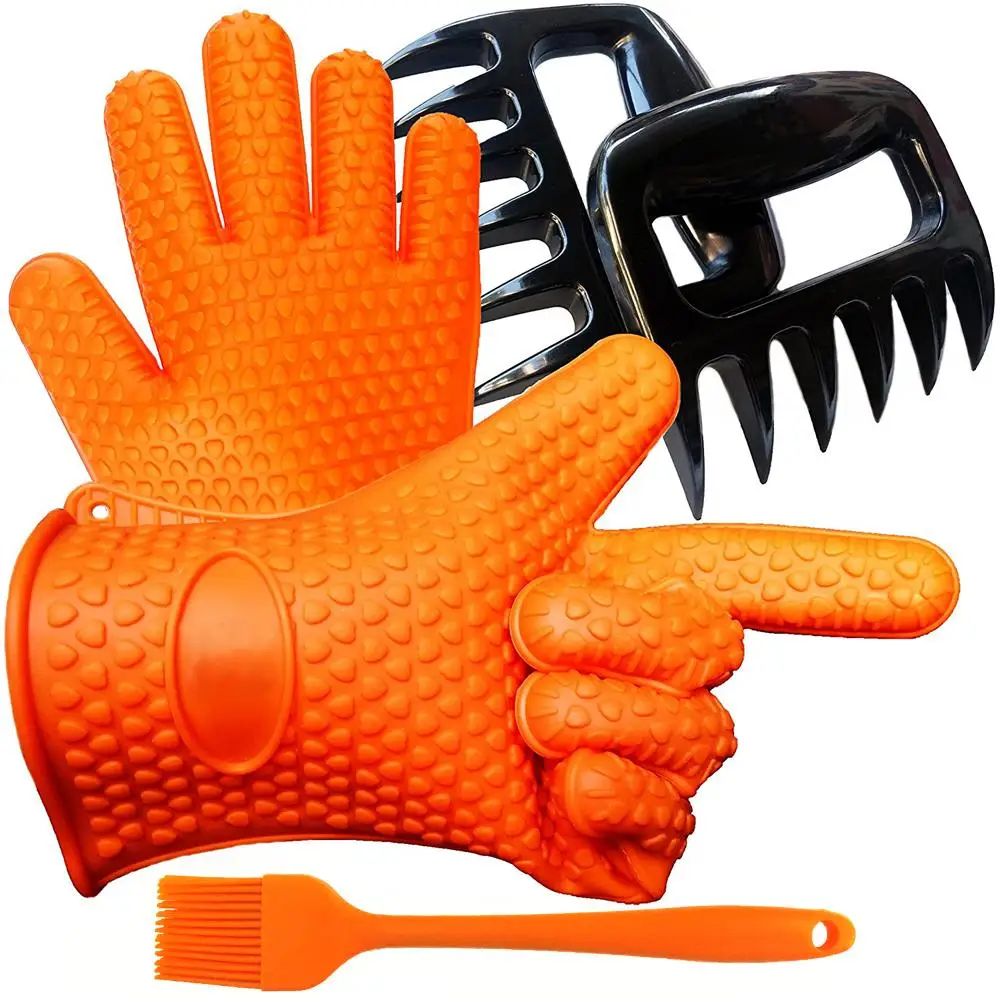 

Hot-selling High Quality Wholesale Popular Bbq Meat Claw Heat-resistance Silicone Glove Brush Set, Factory available color
