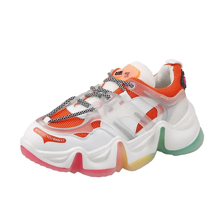 

2021 Hot Summer Women Sneakers Vulcanize Breathable Rainbow Color Fashion Height Increasing women's casual shoes, Blue/grey/orange
