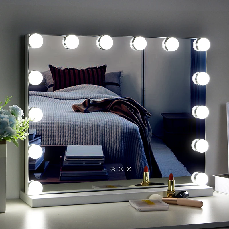 

New design  hollywood vanity mirror with lights 14 LED bulbs cosmetic makeup mirror, White black