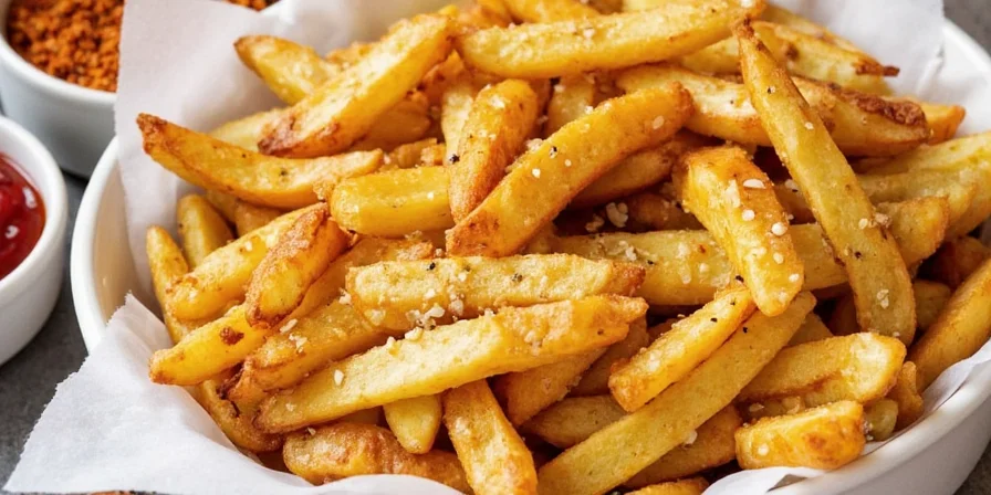 Garlic Mojo Fries on a Wooden Plate
