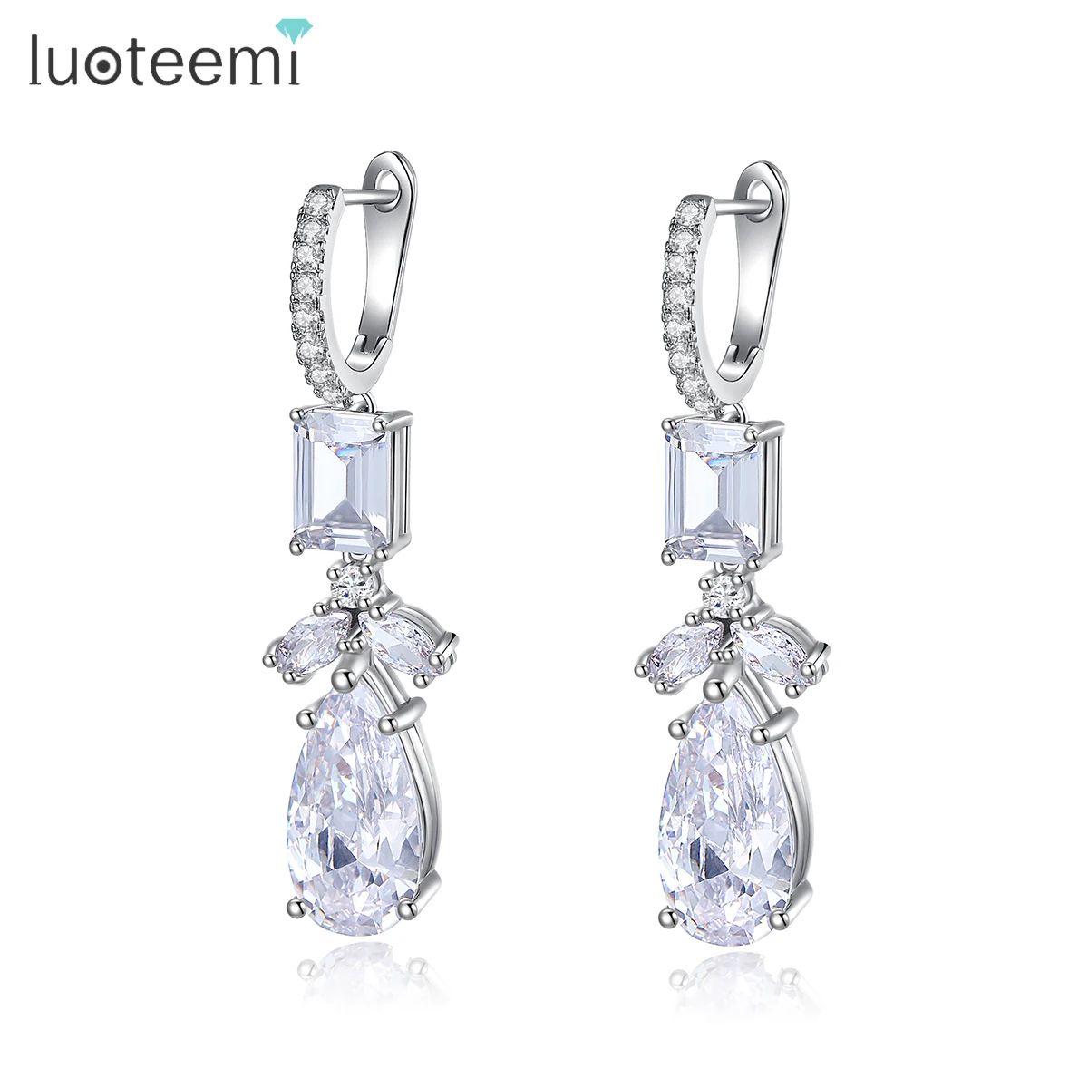 

LUOTEEMI Elegant Woman Fashion Earing Zircon Jewelry Charm Flower Cubic Crystal Dangle Drop Hoop Earrings