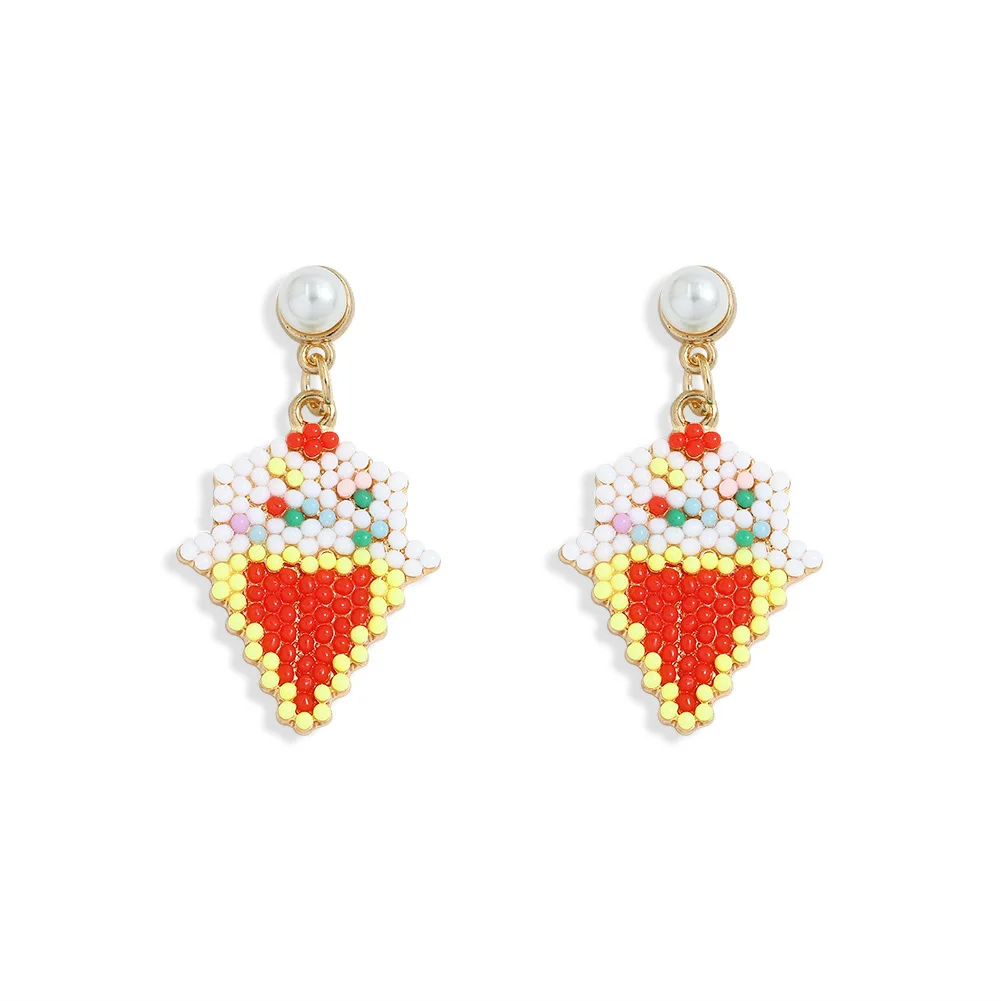 

Wholesale Fashion Cute Sweet Girl Jewelry Earrings Creative Color Inlaid Rice Beads Ice Cream Earrings, Like picture