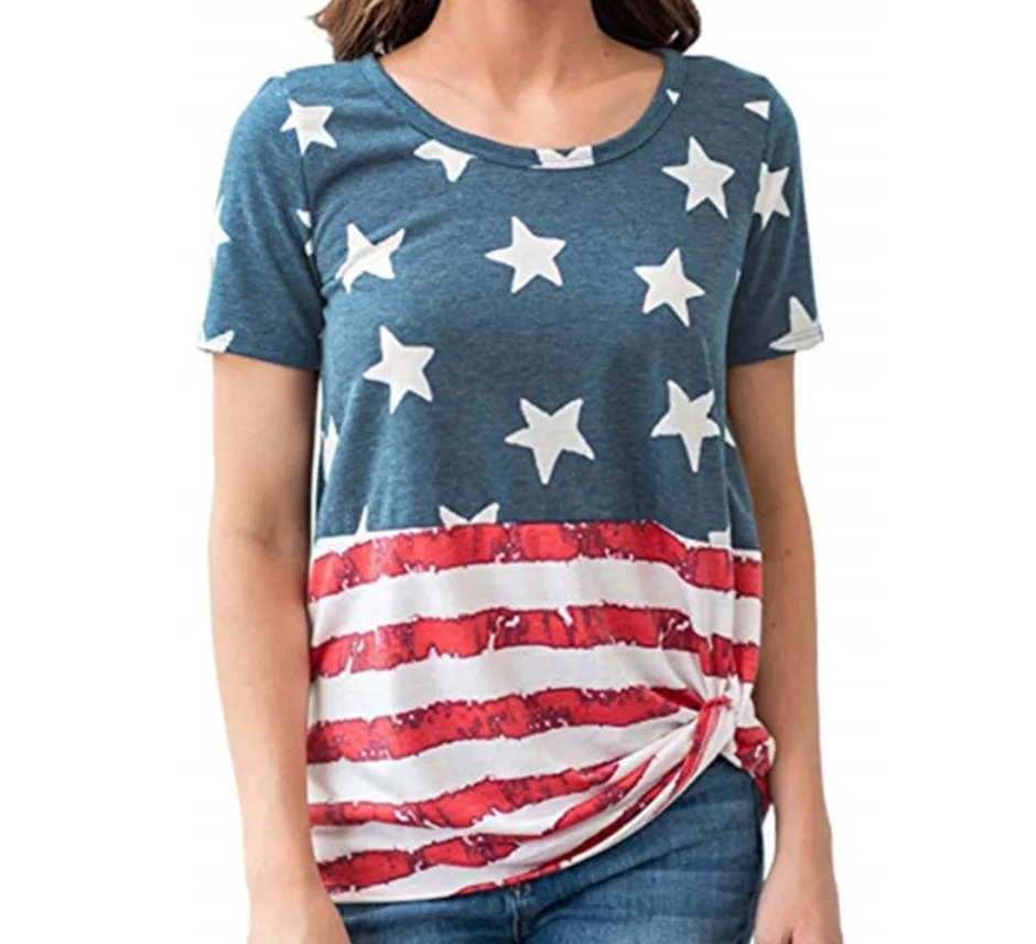 

New Women's Patriotic Tops American Flag Print T-Shirt Blouse Summer 2020