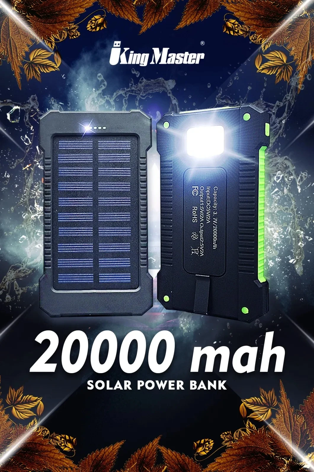 Outdoor Compass Led Flashlight Waterproof Charger Portable 20000 Mah