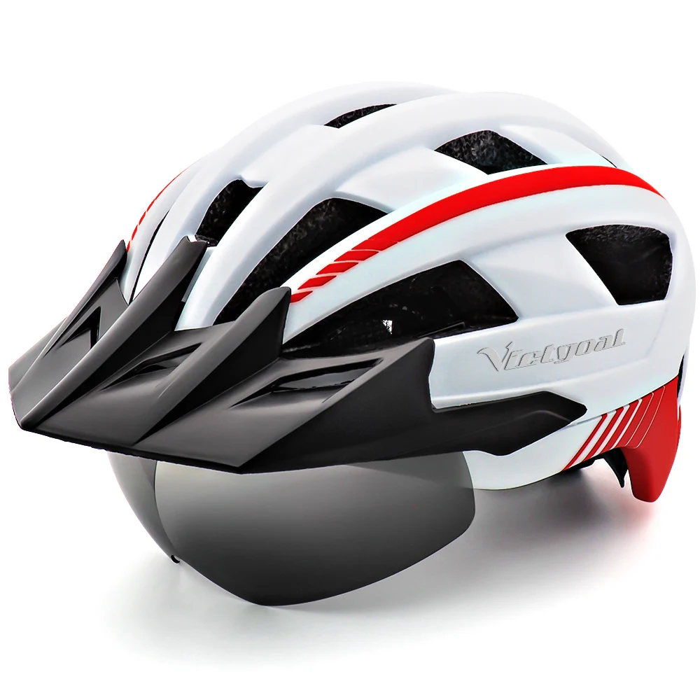 

VICTGOAL Men Goggles Bike Helmet with visor LED Rear Light UV400 Cycling Helmets Goggles, Multicolored