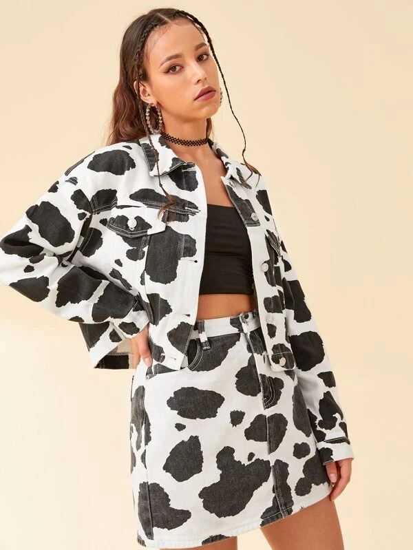 cow print jean jacket