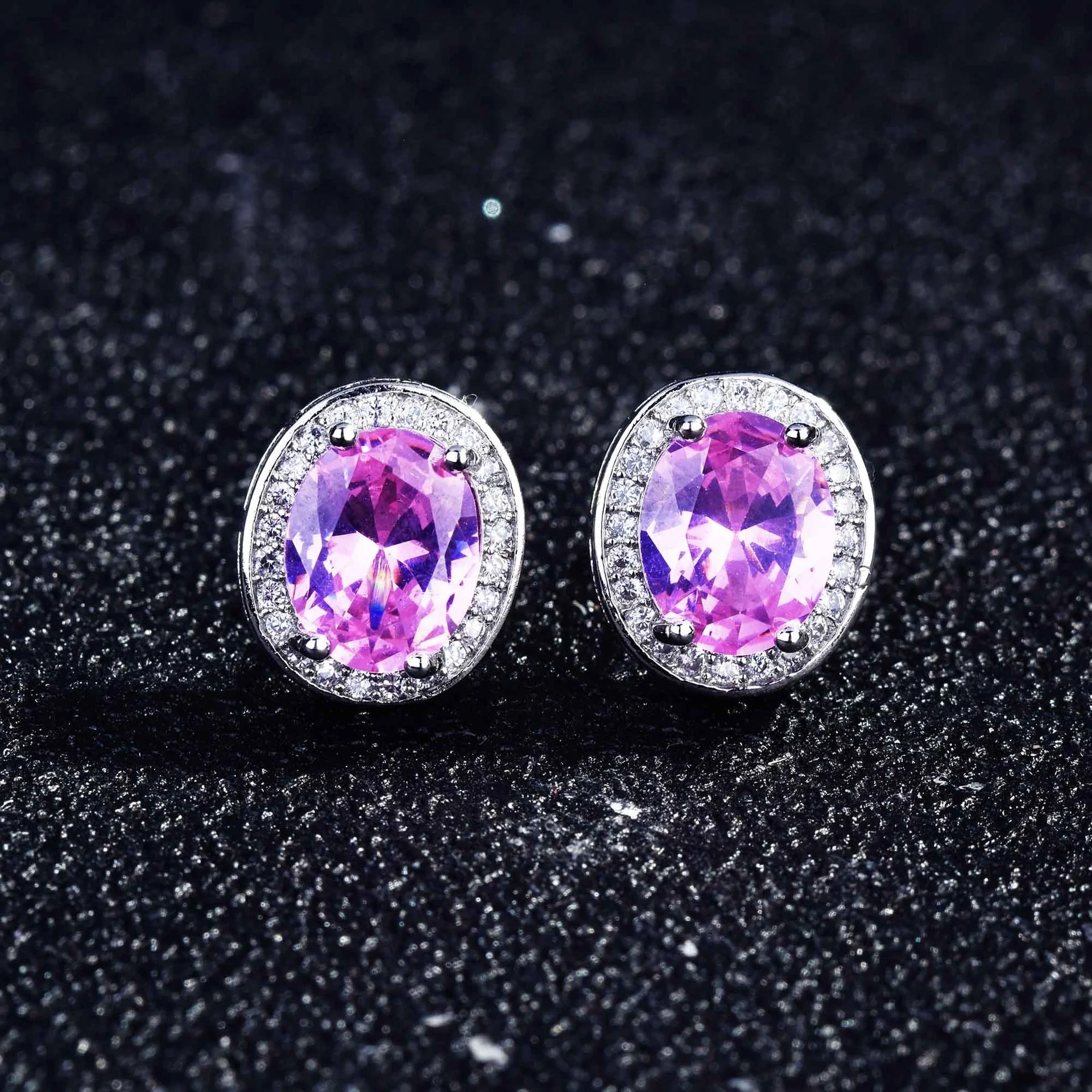 

Fashion Temperament Oval Zircon Stud Earrings for Women Girls Inlaid Pink Blue Crystal Fine Simple Party Jewelry, Customized color