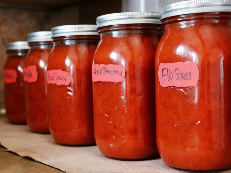 Homemade red sauce stored in mason jars with labels