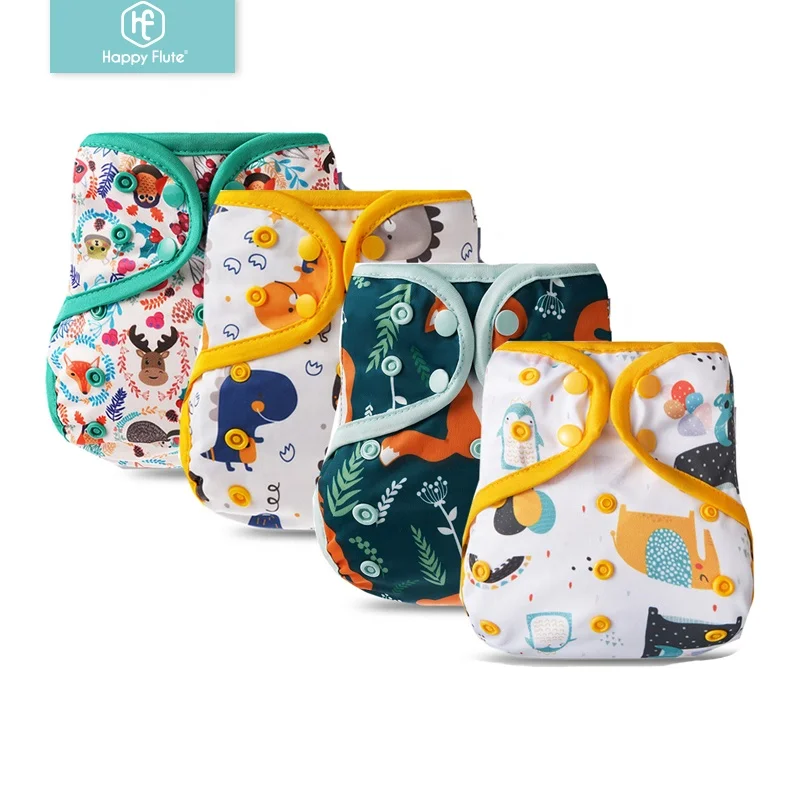 

HappyFlute with 1pcs Bamboo Cotton Insert Bigger Size For 10-20kg Diaper Cover Ecological Reusable Cloth Diaper, Colorful printed