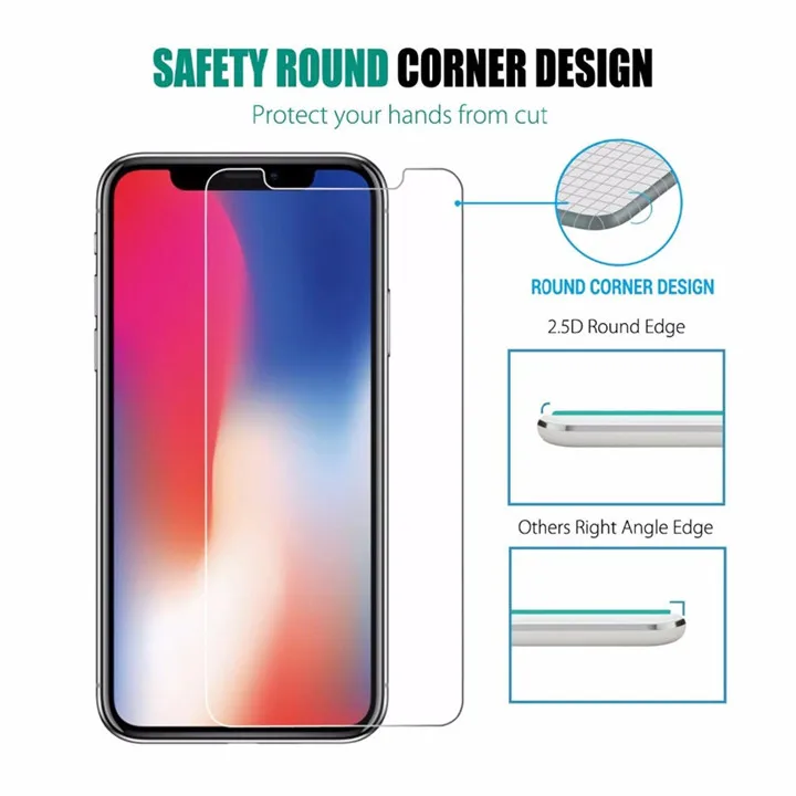 0.33MM 2.5D 9H Hardness Manufacturer Custom Wholesale Mobile Tempered Glass Film Screen Protector For iphone 6 7 8 X Xr Xs max