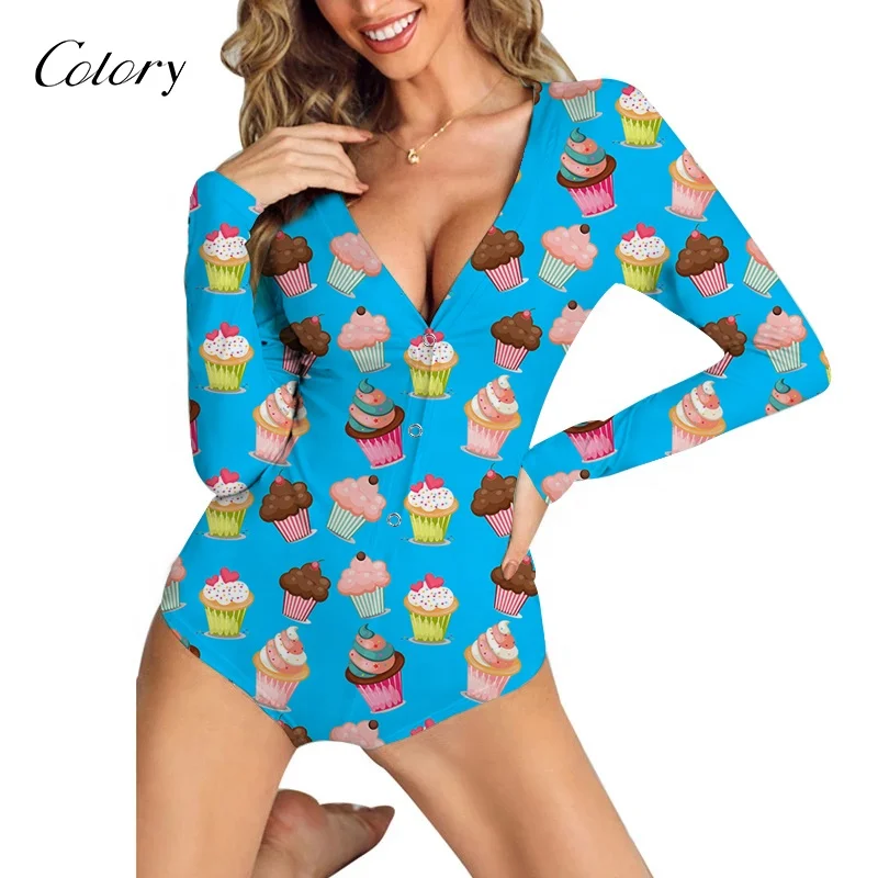 

Colory Polyester Short Sleeve V Neck Pajama Women Summer Sexy Fruit Printing Sleepwear Pajamas Onesie, Customized color