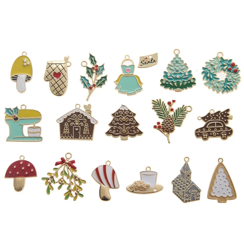 

18pcs/bag Mix Style Alloy Metal Drop Oil Charms Pendant For DIY Bracelet Necklace Earring Jewelry Making Christmas Theme Charms, As shown