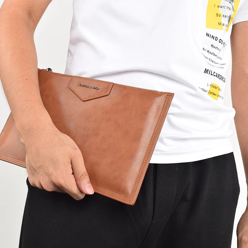 

In stock high quality yellow brown tree crream leather designer men clutch bag