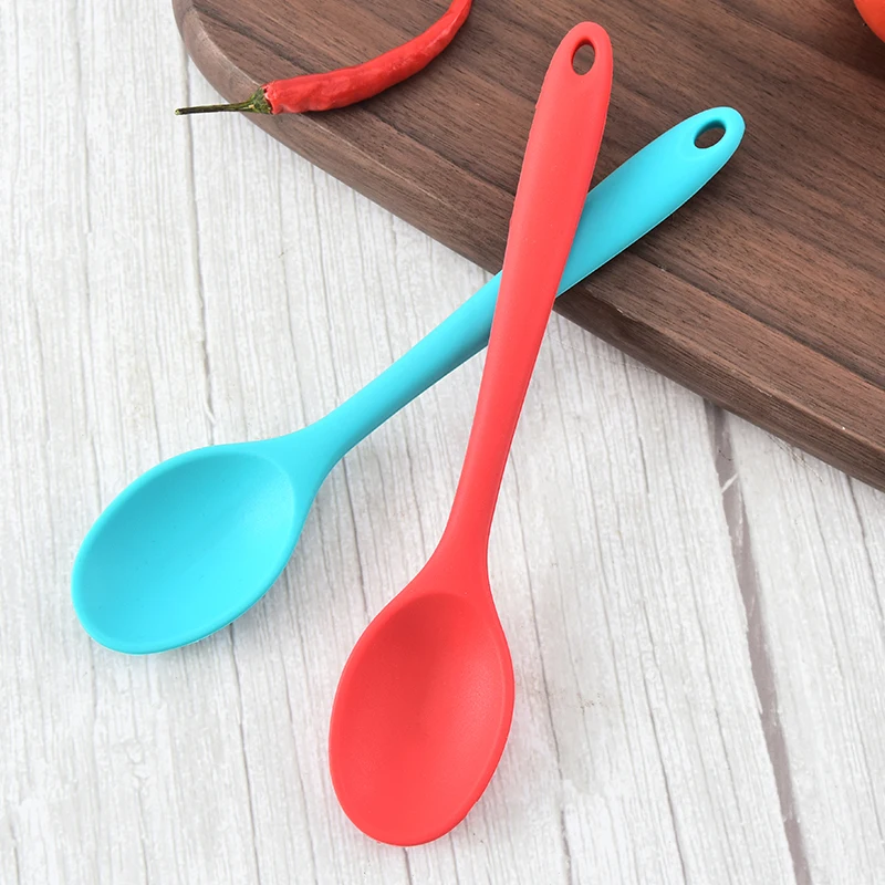 

wholesale eco friendly kitchenware silicon small table spoon kitchen black portable nonstick spoon, Custom color