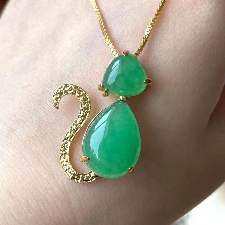 

2021ins fashion Agate Natural green stone jade brass jewelry with chain necklace