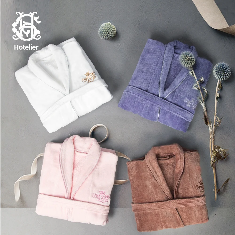 

New Design Luxury Comfortable Designer 100% Cotton White Hotel Terry Bathrobe Plush Velour Custom Bath Robe For Women and Man