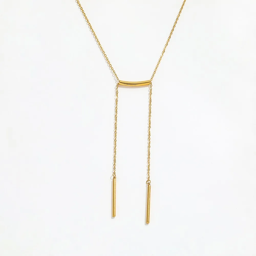 

Joolim Jewelry 18K Gold Plated Bar Pendant Adjustable Y Choker Lariat Necklace Jewelry Wholesale Stainless Steel Necklaces