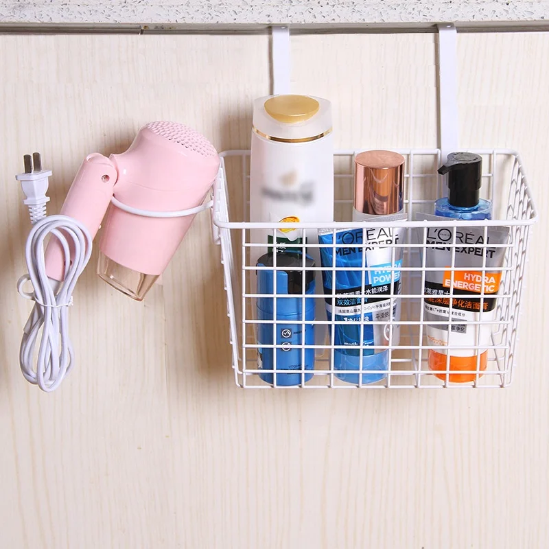 

Bath Kitchen Storage Accessories Wall Mounted Iron Hair Tool Basket Toothbrush Holder Phone Stand Bathroom Hair Dryer Holder