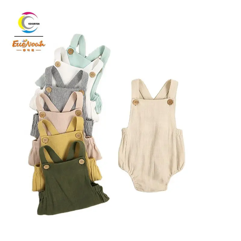 

New Born Baby Clothes plain Cotton & linen sling Romper Girls Baby Jumpsuit Natural Child Clothing