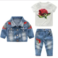 

Baby Girls' Jeans Jacket+Pants+T-shirt 3 Pcs Clothing Sets Kids Autumn Clothes